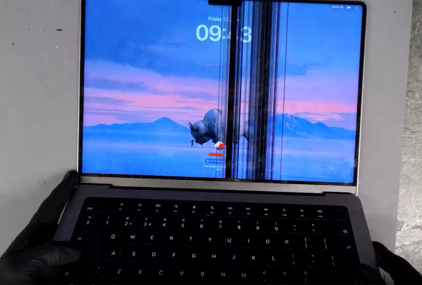 MacBook screen damage example — Half the screen lost to internal cracking